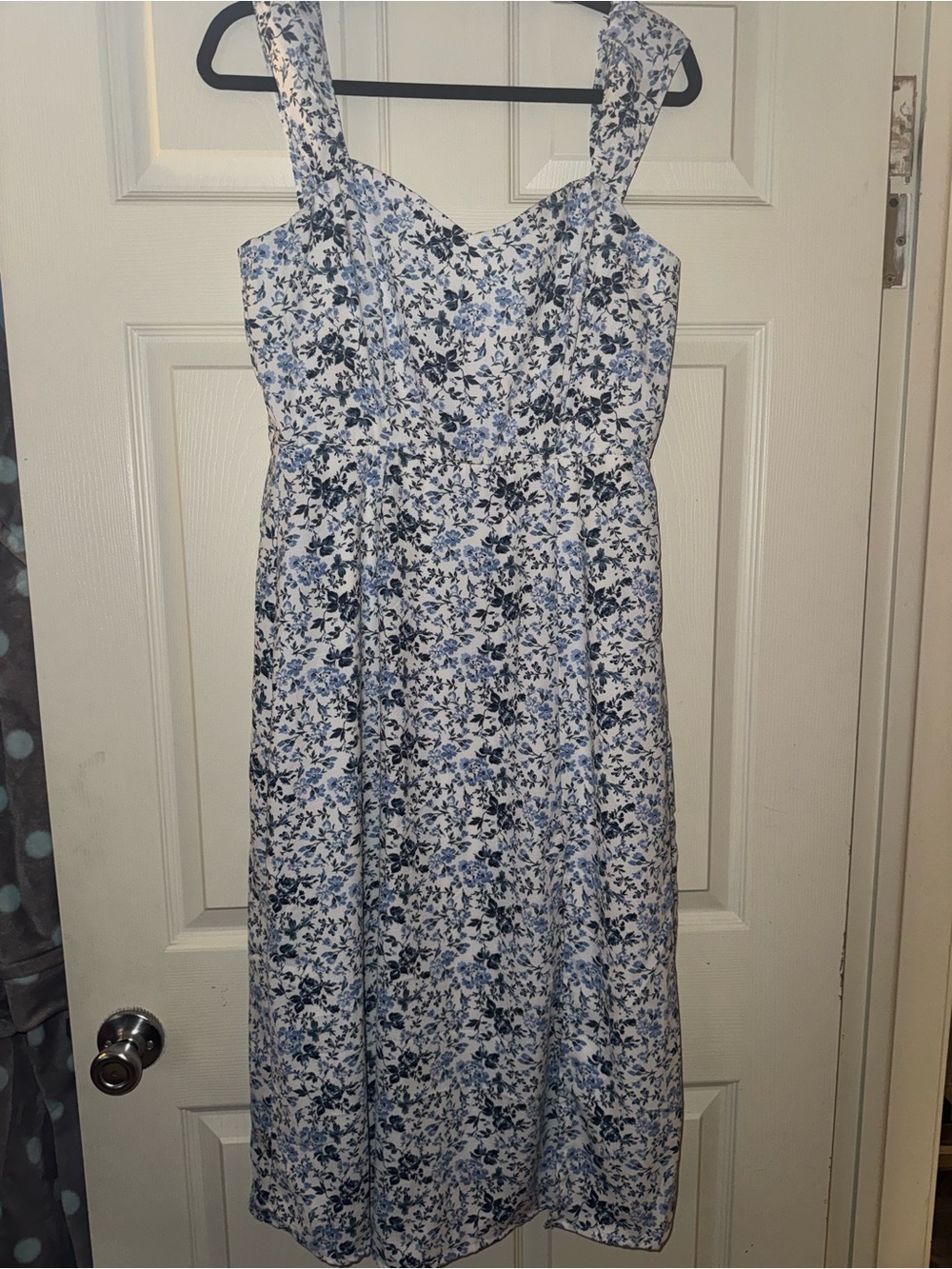 Francesca's Collections White and Blue Floral Midi Dress